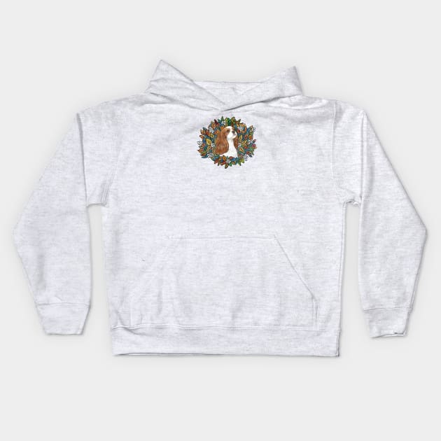 Blenheim Cavalier  King Charles Spaneil in an Autuum Garden (Portrait) Kids Hoodie by Dogs Galore and More